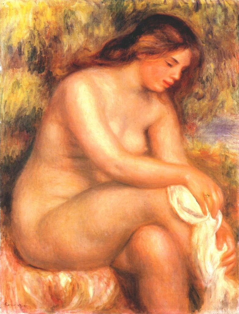 Bather drying her leg - Pierre-Auguste Renoir painting on canvas
